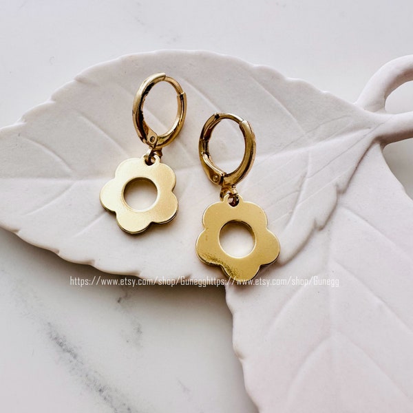 gold flower hoop earring endless hoops huggies dangle earring simple earrings everyday/gift for her