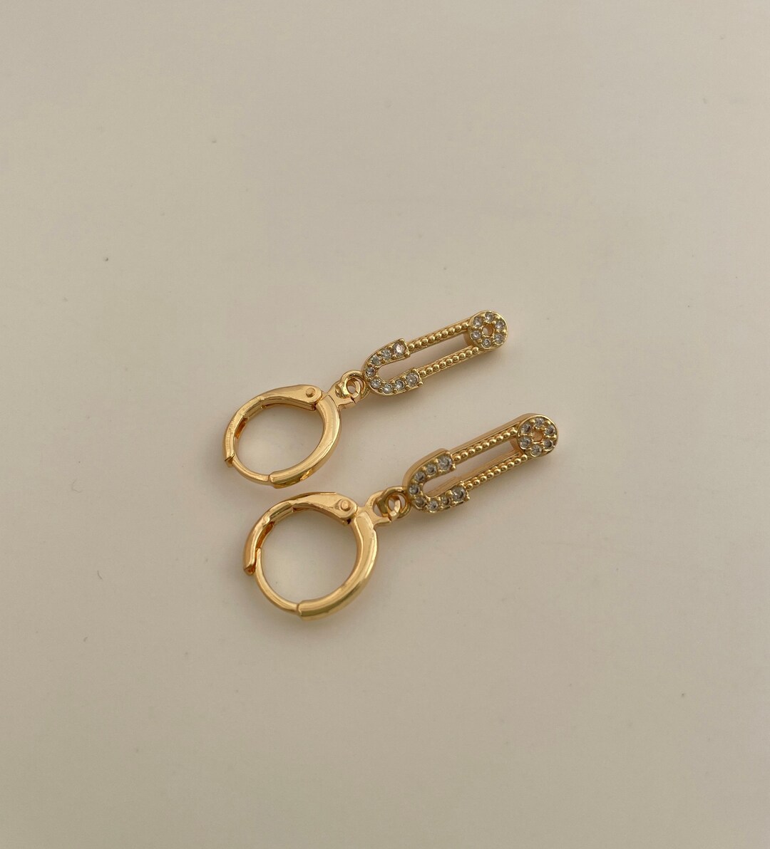 Gold Safety Pin Hoop Earring Endless Hoops Huggies Dangle Etsy