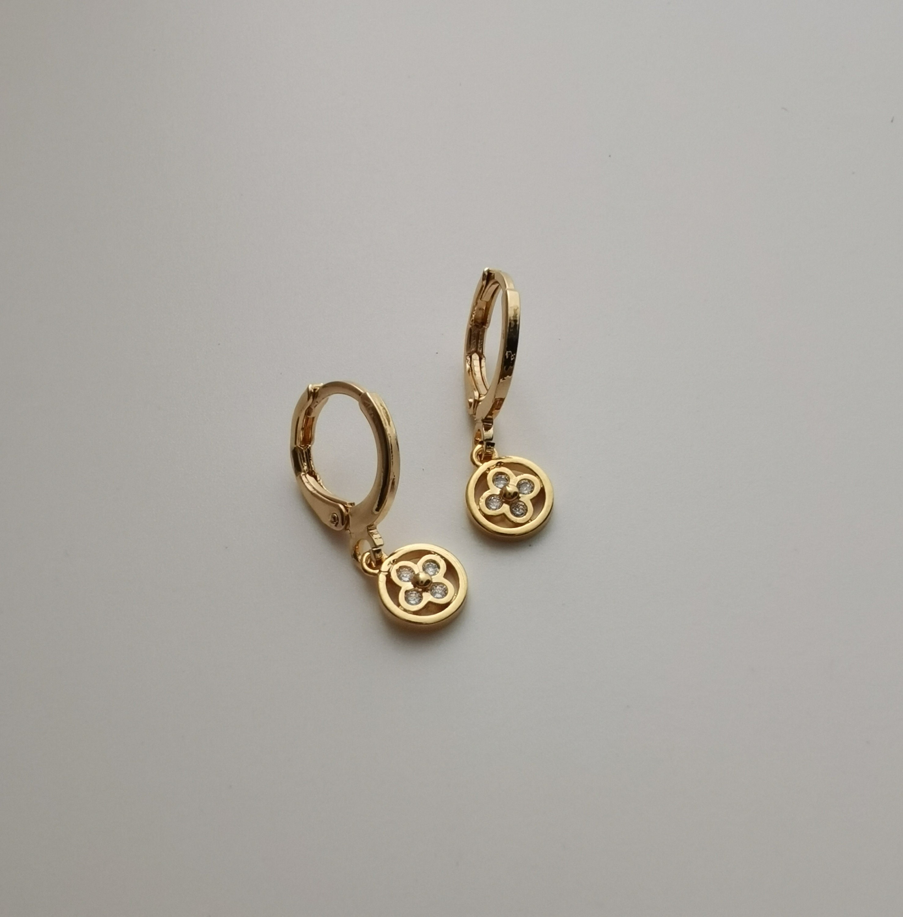 Gold clover hoop earring endless hoops huggies dangle earring | Etsy