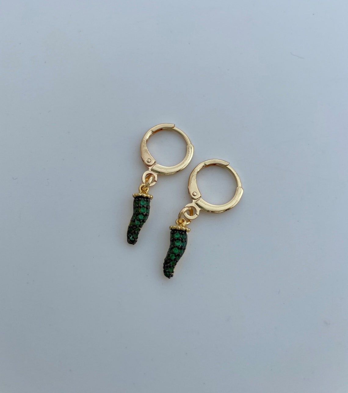 Gold Italian Horn Hoop Earring Endless Hoops Huggies Dangle Etsy