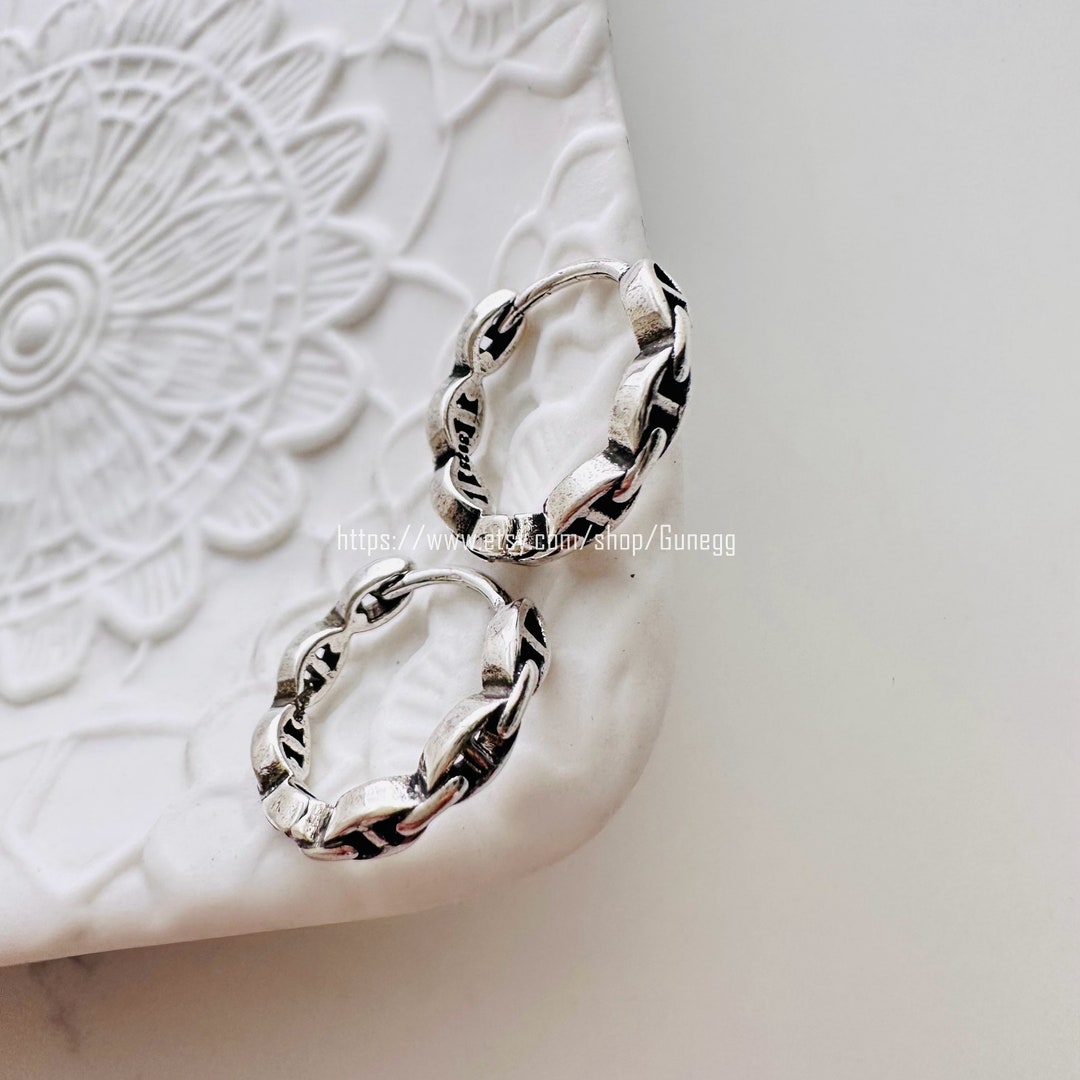 Silver 15mm Chain Link Hoop Earring Endless Hoops Huggies Etsy