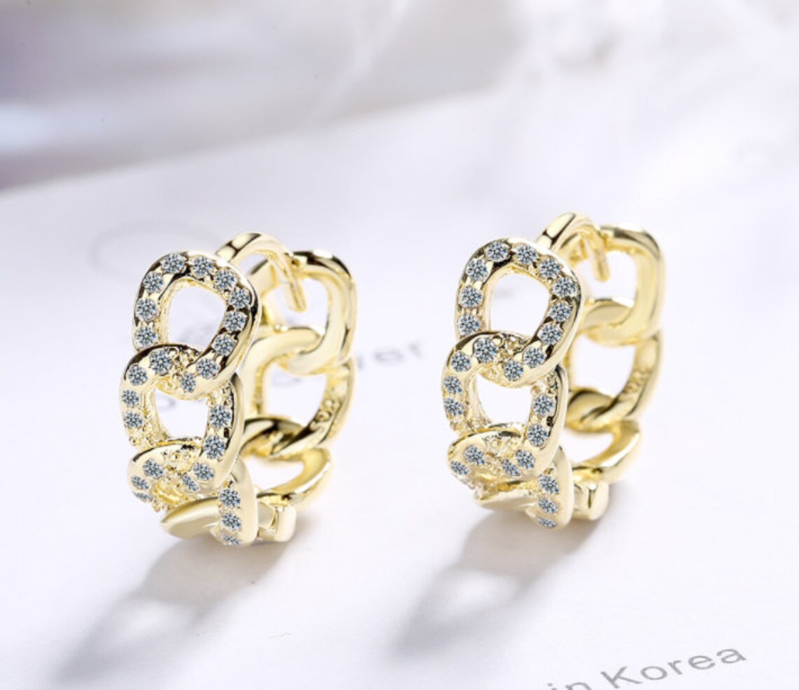 Sterling Silver Gold 14mm Chain Link Hoop Earring Endless Etsy