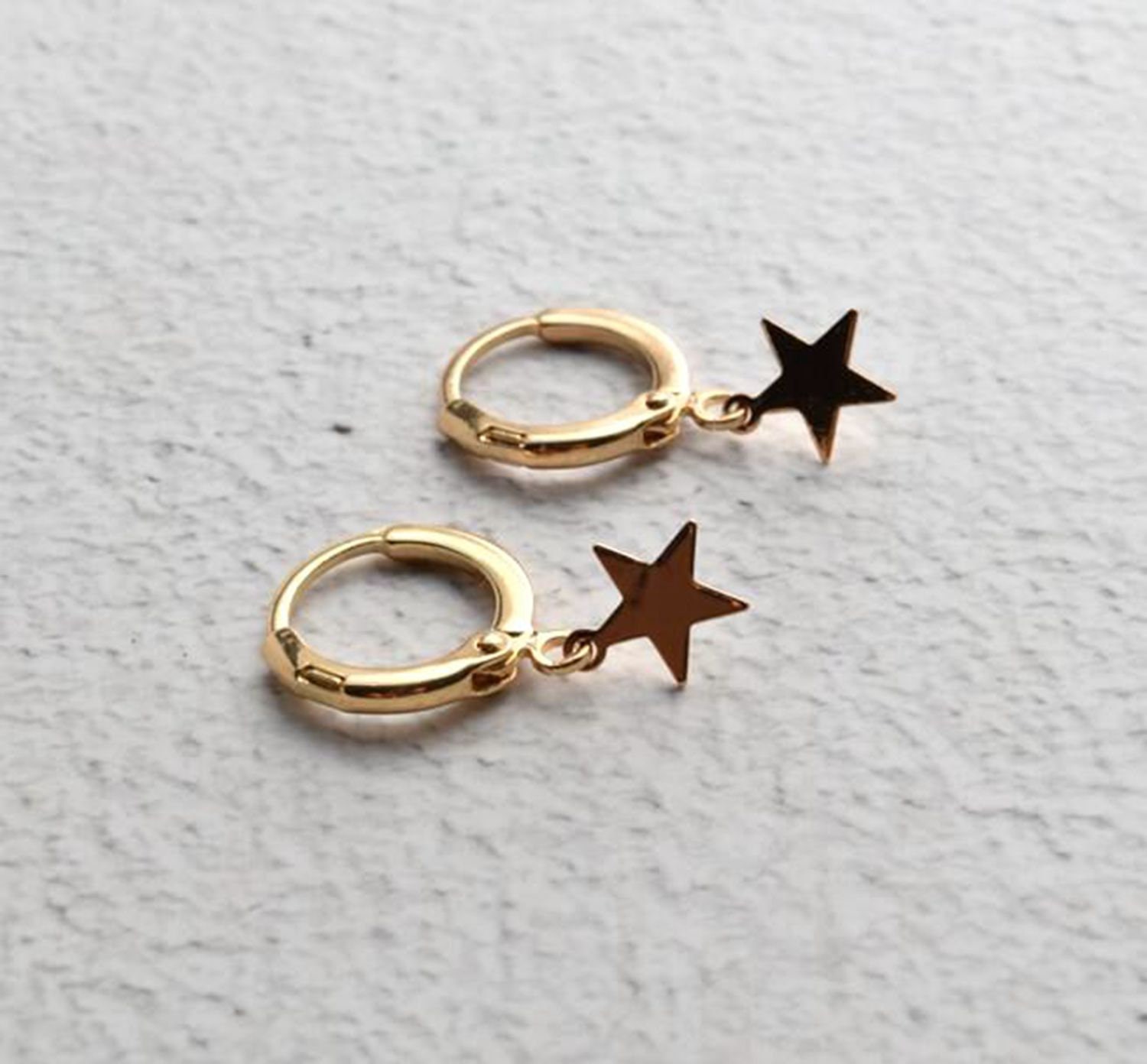 Gold hoop earring star hoops endless hoop huggie dangle | Etsy