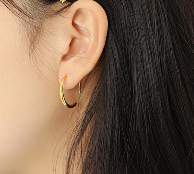 Gold Hook Hoop Earring Endless Hoops Huggies 23mm - Etsy