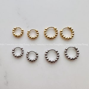 solid sterling silver gold 10MM/12MM dot dotted hoop hoops earring simple earrings , 1 pair