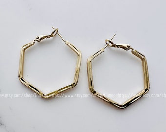 gold hexagon hoop earring endless hoops earrings 35mm