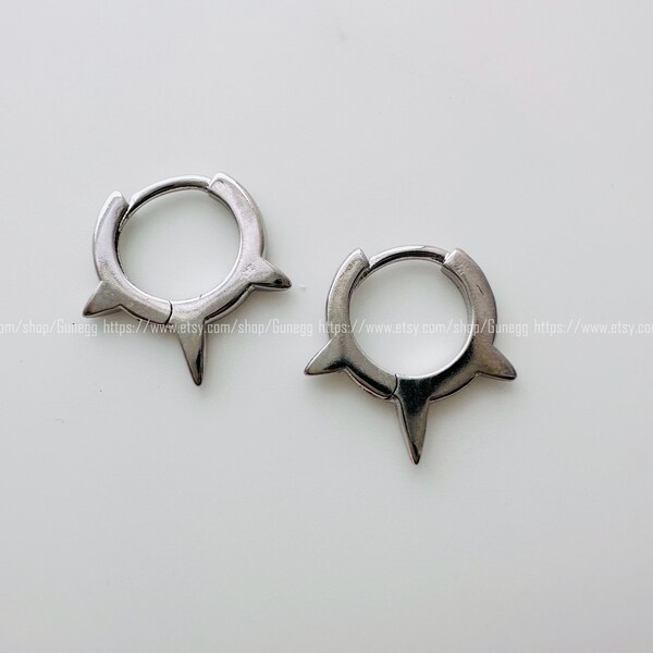 silver plated 15mm spike spiky hoop earring endless hoops huggies simple earrings everyday/gift for her