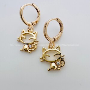 gold 25mm cat hoop earring endless hoops huggies dangle earring simple earrings everyday/gift for her