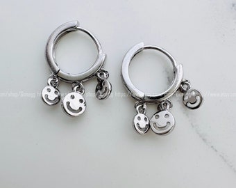 sterling silver 20mm smile face hoop earring endless hoops huggies