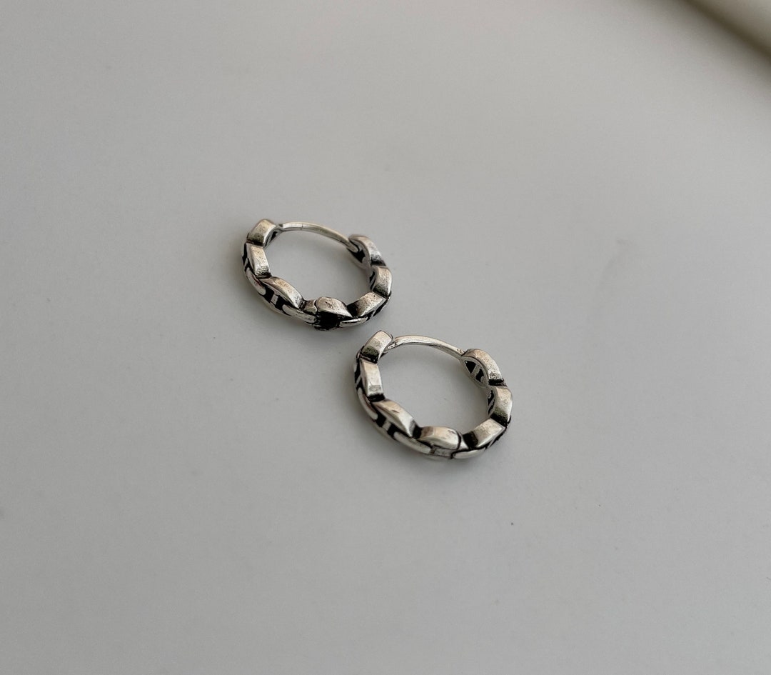 Silver 15mm Chain Link Hoop Earring Endless Hoops Huggies Etsy