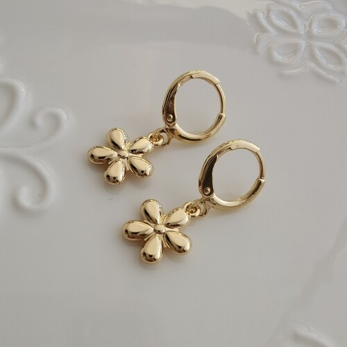 Gold Rose Flower Hoop Earring Endless Hoops Huggies Dangle Etsy