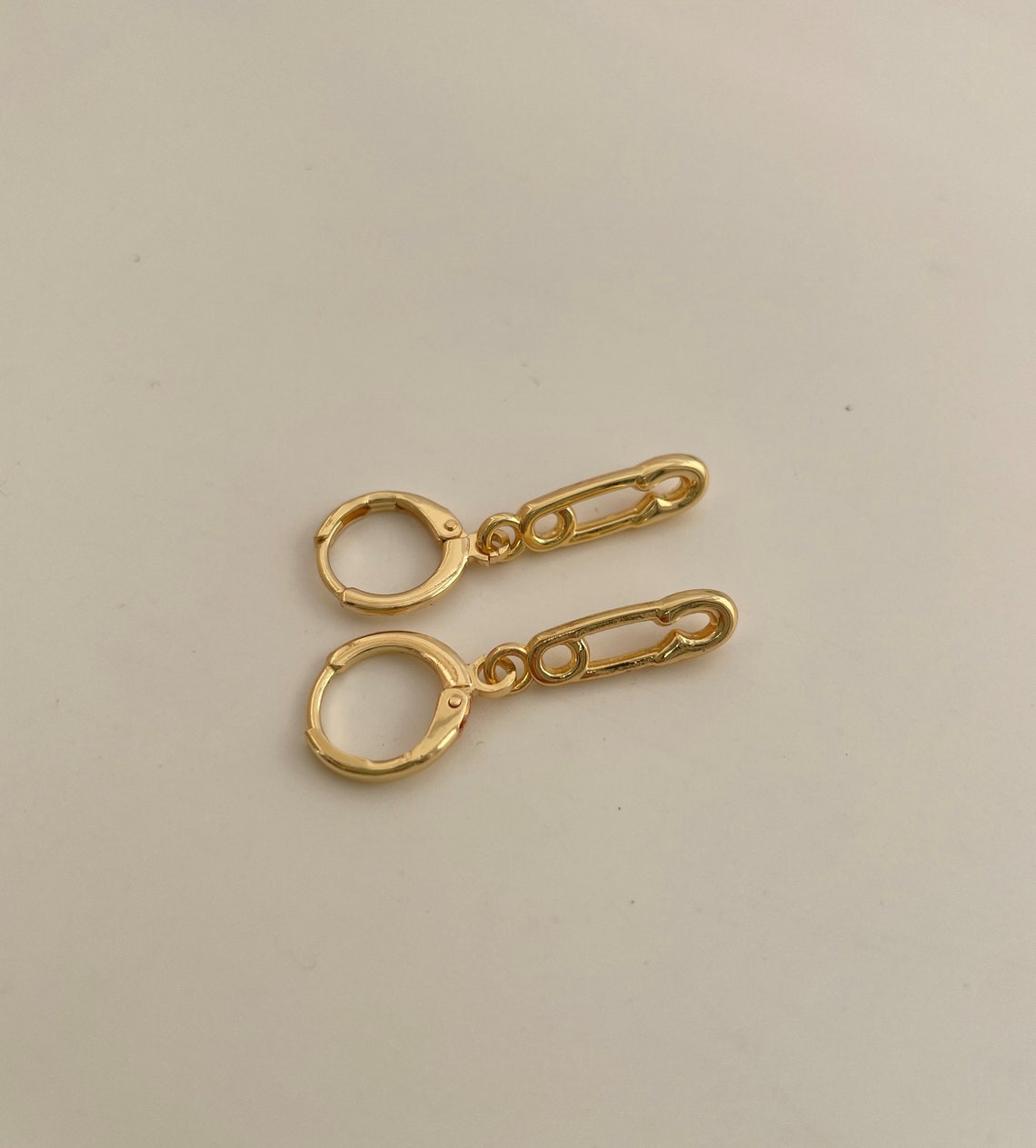 Gold Safety Pin Hoop Earring Endless Hoops Huggies Dangle Etsy