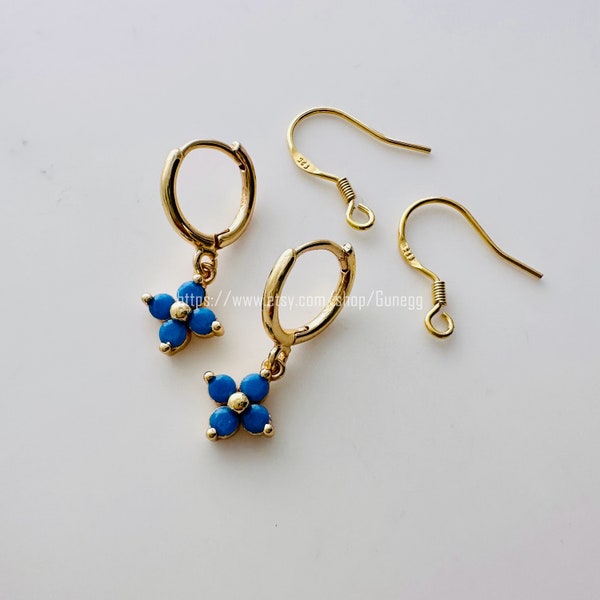gold over sterling silver turquoise flower hoop earring earring simple earrings everyday/gift for her / 21mm