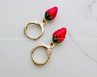 gold 25mm strawberry hoop earring hoops endless huggies dangle simple earrings everyday/gift for her