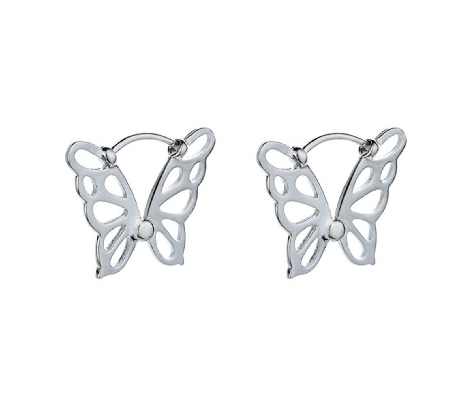 Silver 16mm butterfly hoop earring endless hoops huggies | Etsy
