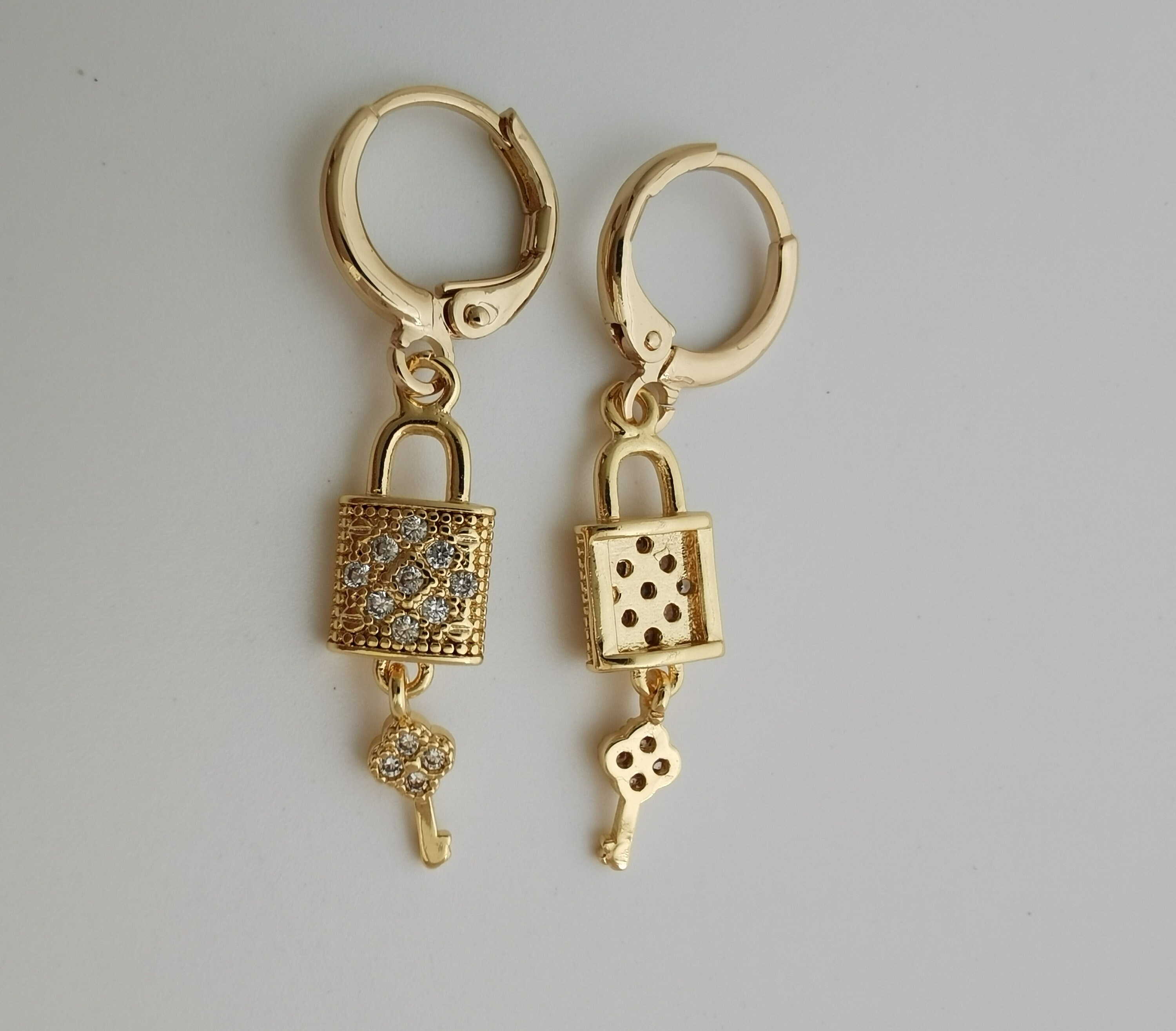 Gold Key Lock Hoop Earring Endless Hoops Huggies Dangle Etsy UK