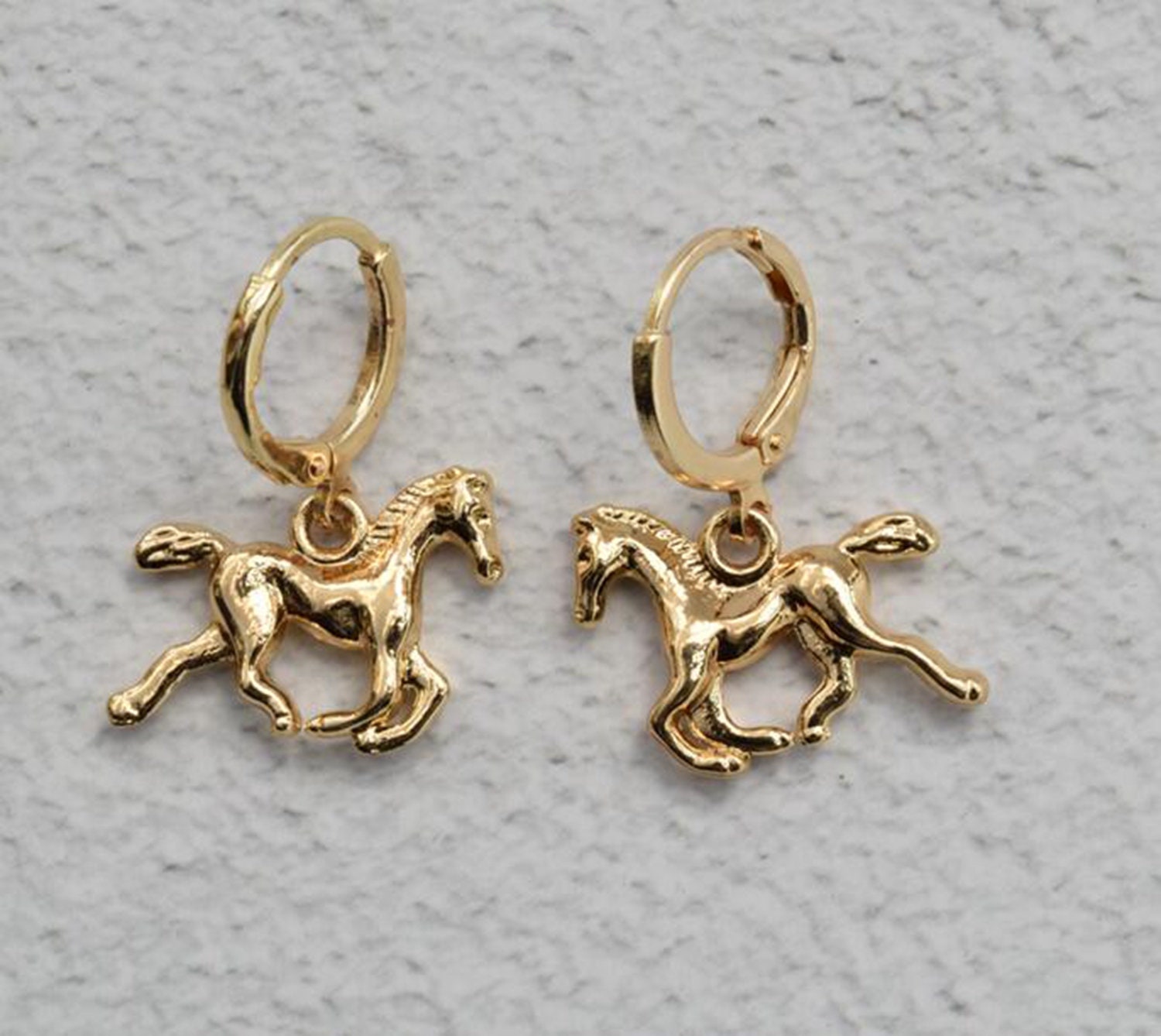 Gold Hoop Earring Horse Hoops Endless Hoop Huggie Dangle Etsy