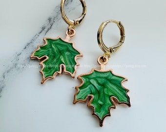 leaf hoops, earrings, 1 pair, 35mm