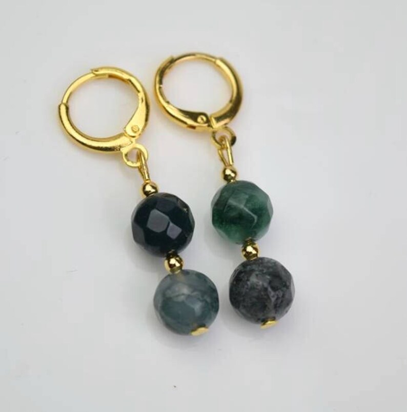 gold grass green moss agate gemstone hoop earring drop huggie earrings simple earrings everydaygift for her