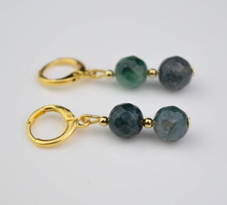 gold grass green moss agate gemstone hoop earring drop huggie earrings simple earrings everydaygift for her