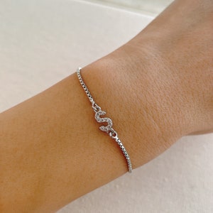 Personalized Initial Box Chain Bracelet Dainty Delicate Silver PLATED Monogram Letter Bracelet Bridesmaid Bracelet