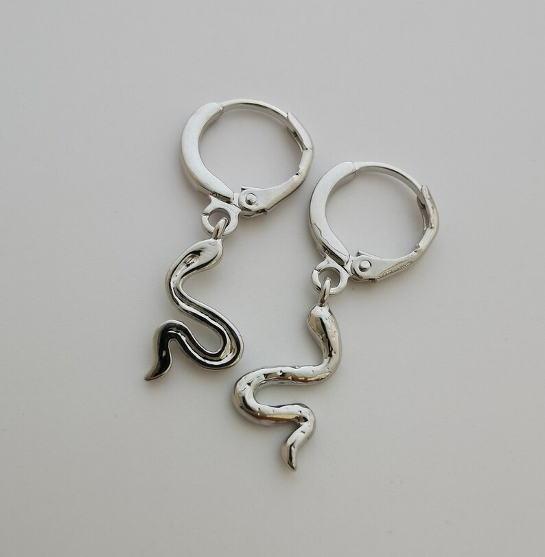 Silver snake hoop earring endless hoops huggies dangle earring Etsy