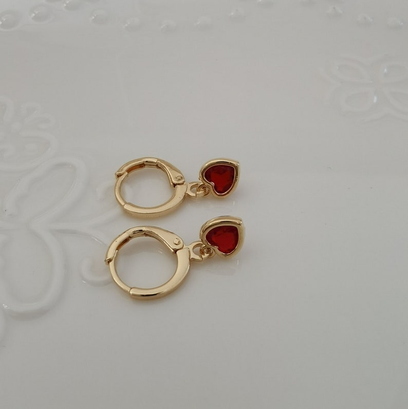 Gold Cz Red Heart Hoop Earring Endless Hoops Huggies Dangle Etsy