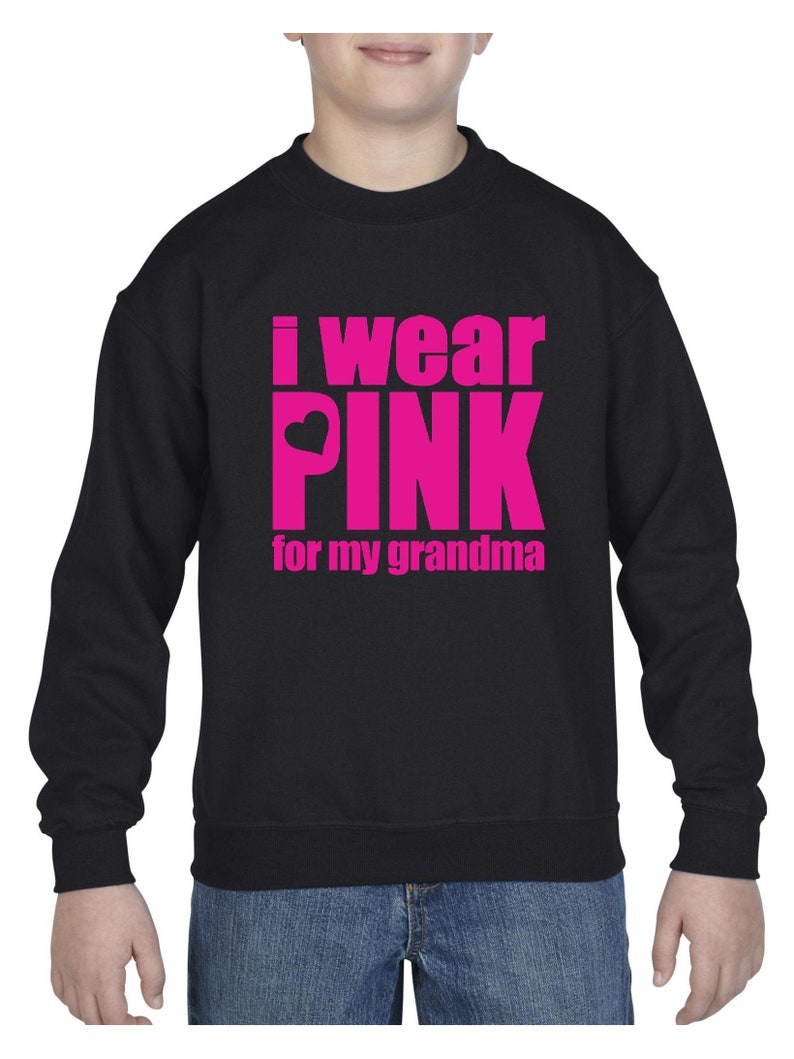 I Wear Pink for My Grandma Cancer Awareness Support Gift Cancer Survivor Family Unisex Youth Crewneck Sweatshirt