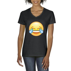 Emojis T-shirt Face W Tears of Joy Laughing Tears Crying LOL Women's V ...