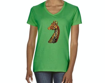 Novelty T-Shirt Tattoo Giraffe Women's V-Neck T-Shirt Tee