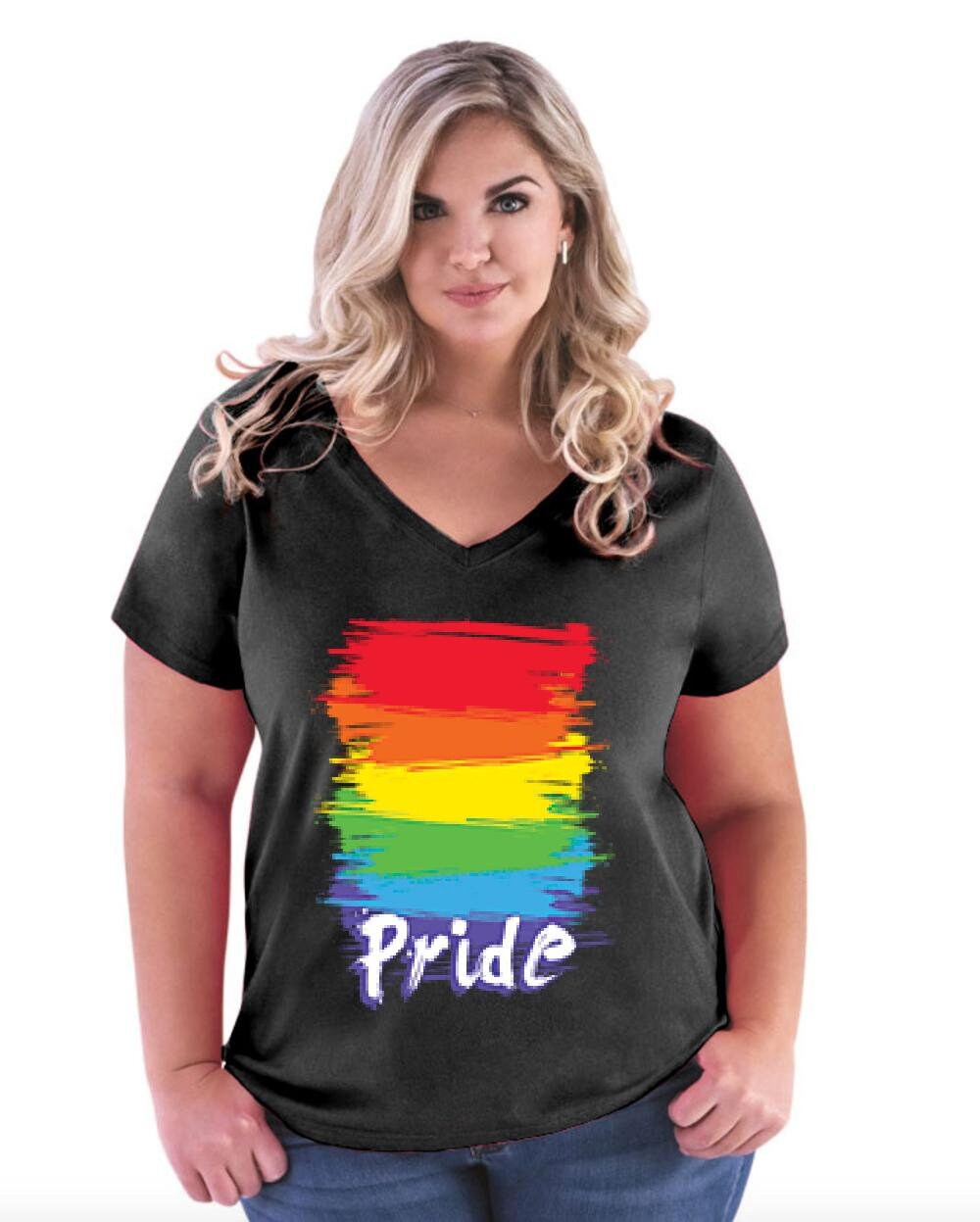 LGBT Gay Pride Rainbow Flag Women Curvy Plus Size V-neck Tee | Etsy
