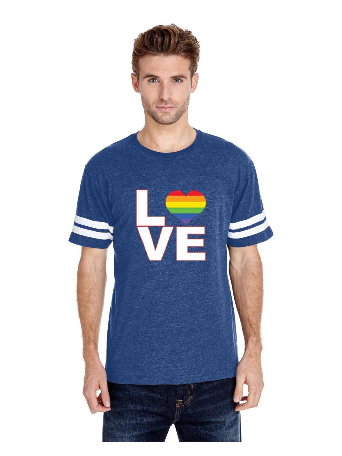 LGBT Pride Love Rainbow Men Football Fine Jersey Tee | Etsy