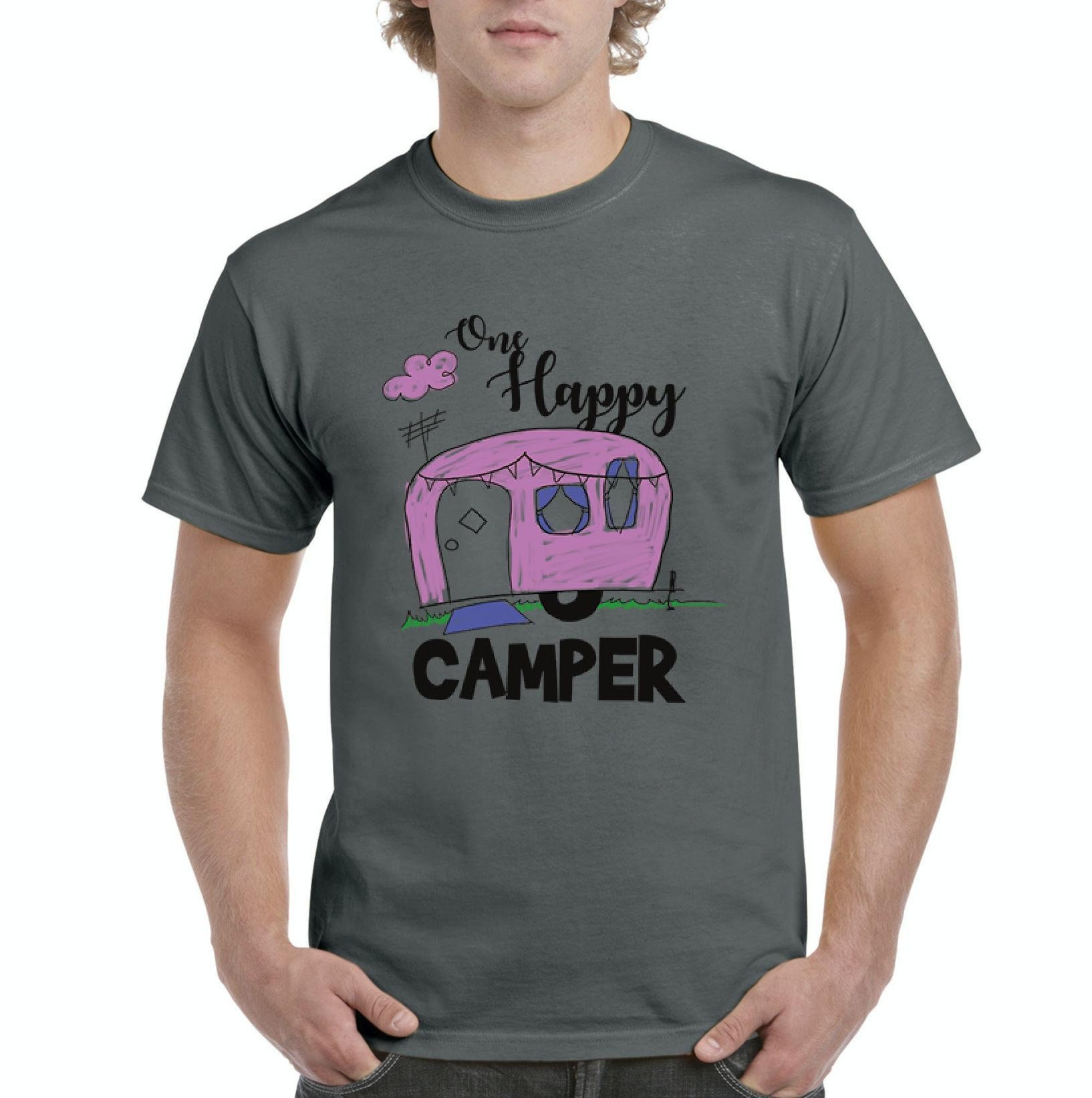 Camping Crew One Happy Camper in Pink Men's Short Sleeve - Etsy