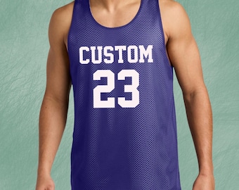 Camiseta regata de basquete personalizada, camisa de basquete adulto, camisa personalizada para time, nome e número personalizados, camiseta regata reversível em mesh.