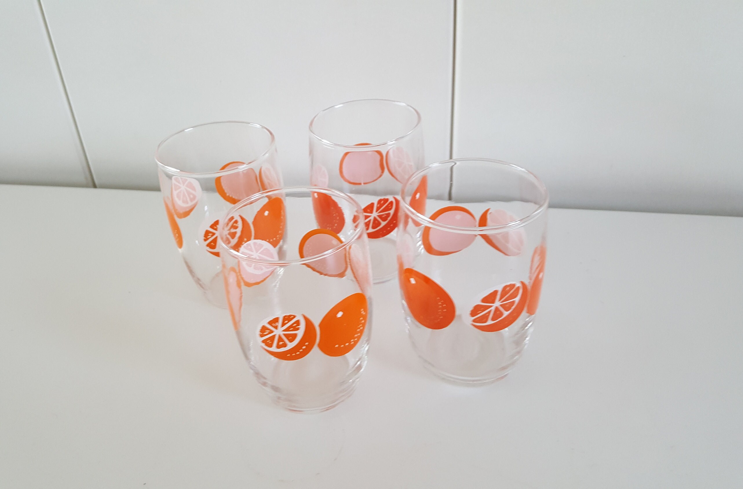 Vintage small juice glasses 4 retro fruit orange orange Etsy