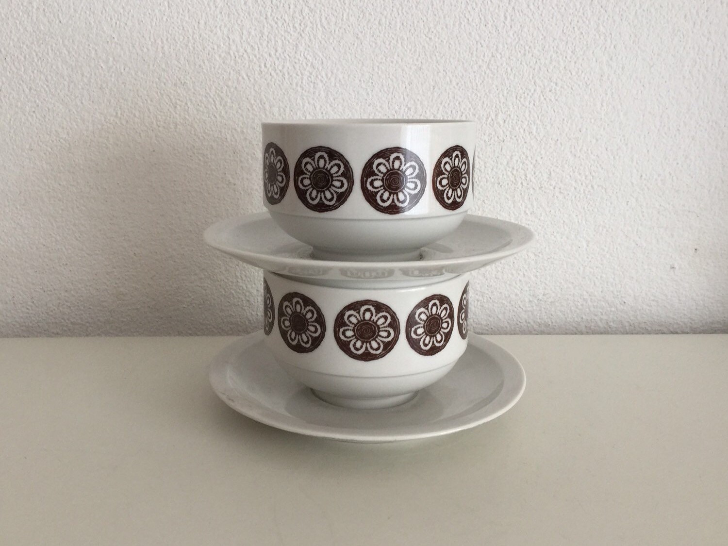Vintage soup bowls with attached plates soup bowls 70's Etsy