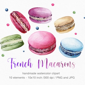 Macarons Clipart, Aquarell Clipart, handgemalt bunte Sommer Aquarell Dekor. Geburtstag Clipart, SommerParty Einladungen, PNG, 300dpi