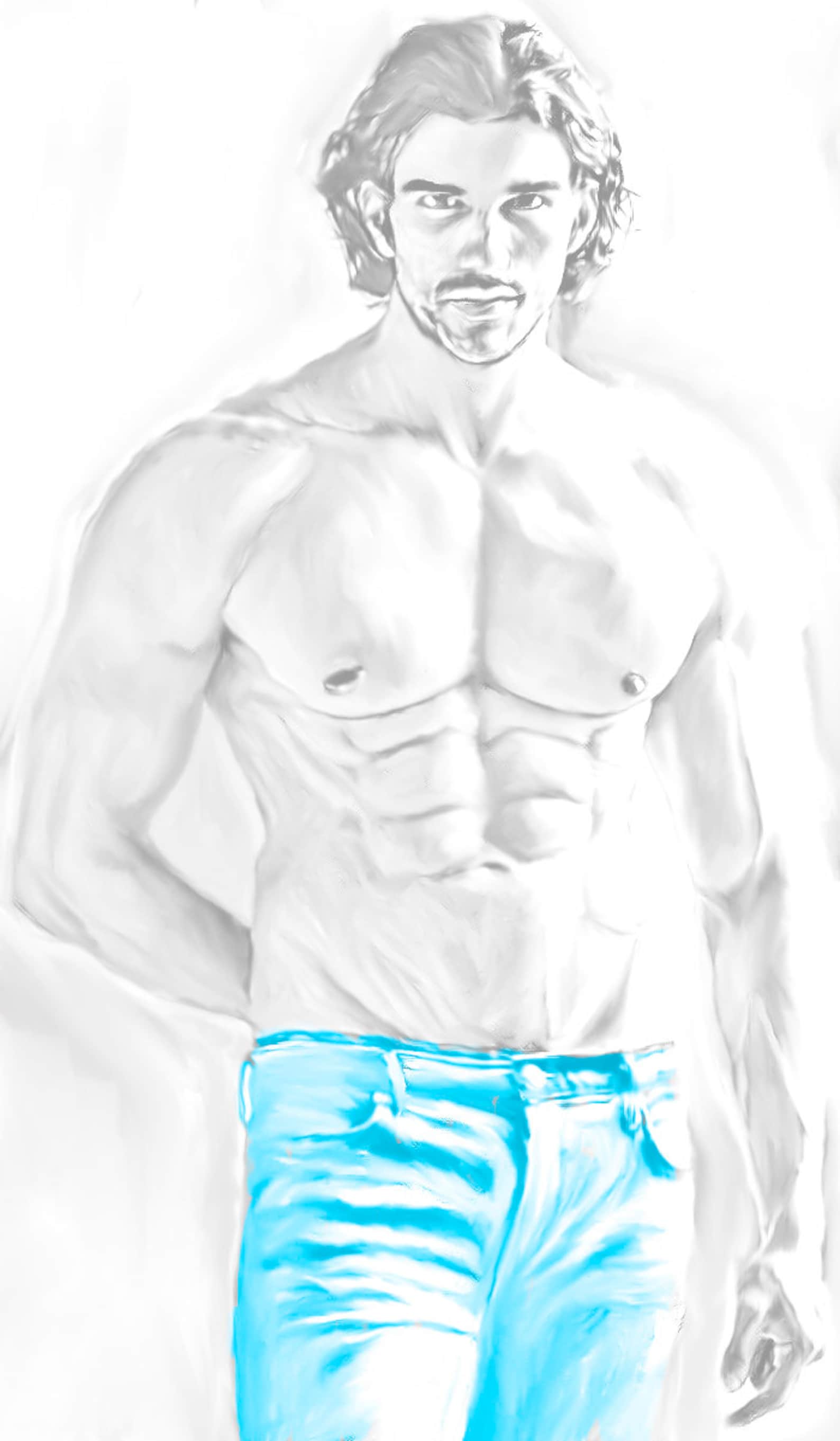 Shirtless Man Male Body Male Figure Pencil Drawing A Size Etsy