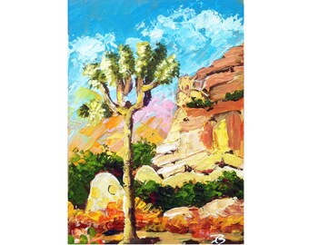 Joshua Tree Original Painting Oil National Park California Artwork By UVIRCOLOR Impasto Desert landscape