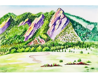 Colorado, peinture parc national des montagnes Rocheuses, peinture aquarelle Colorado, paysage aquarelle d'art mural montagne