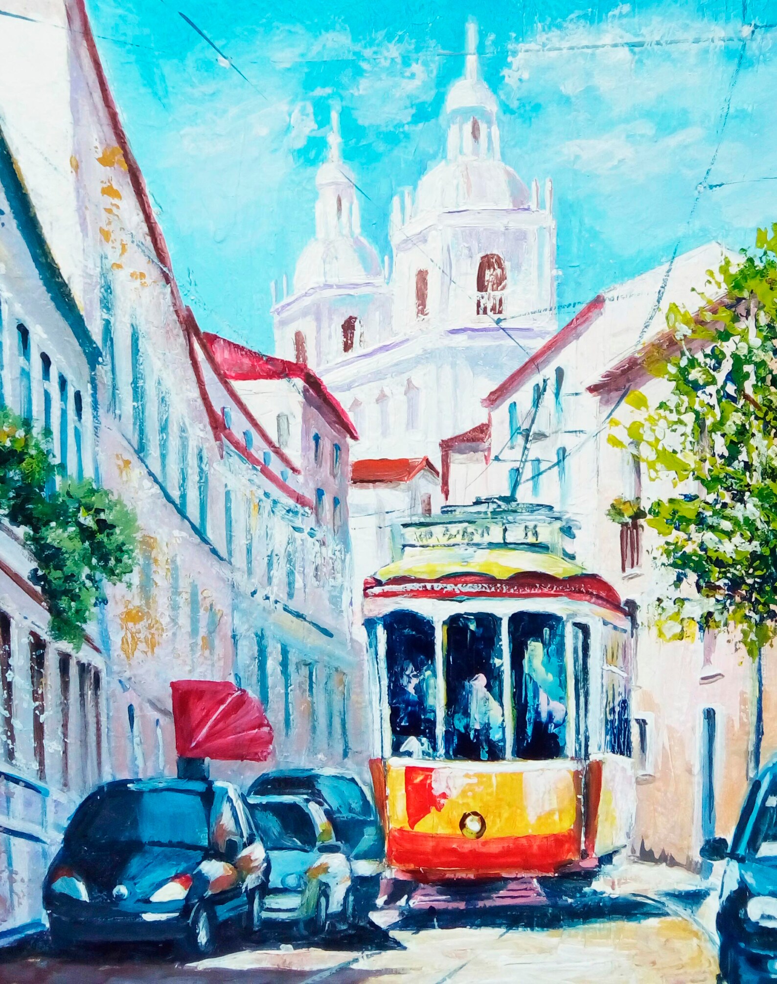 Lisbon Wall Art Original Painting City Wall Art Lisbon Tram Etsy
