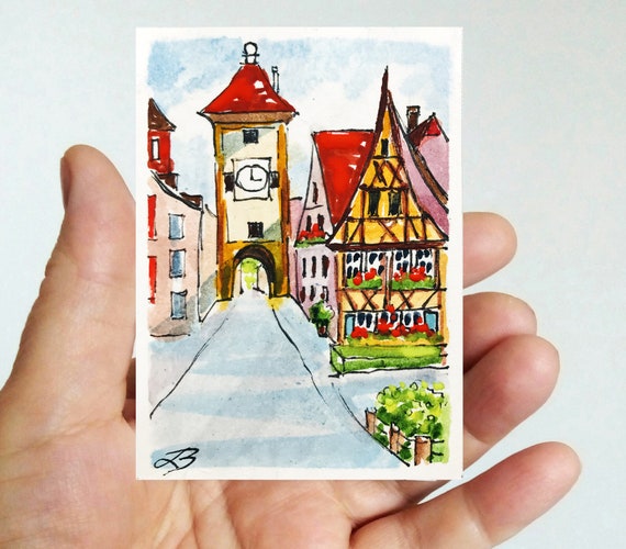 Rothenburg Germany Watercolor Painting: ACEO Original Art (2.5x3.5")