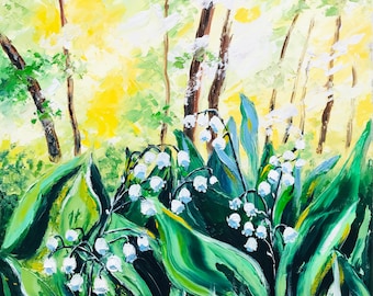 Lily of the Valley Oil Painting: Original Floral Landscape Art 8x8 inches