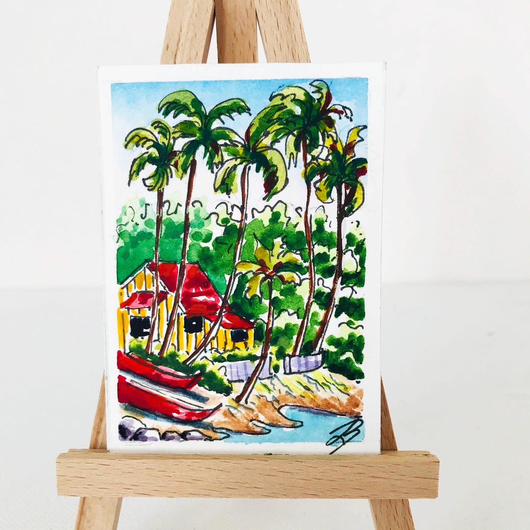 ACEO Original Art Hawaii Seascape: Watercolor Palm Tree Painting - Etsy