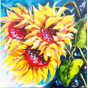 Sunflower Bee Wall Decorations Honey Bee Kitchen Oil Painting Spring Gift  for Bedroom 14x14,Yellow