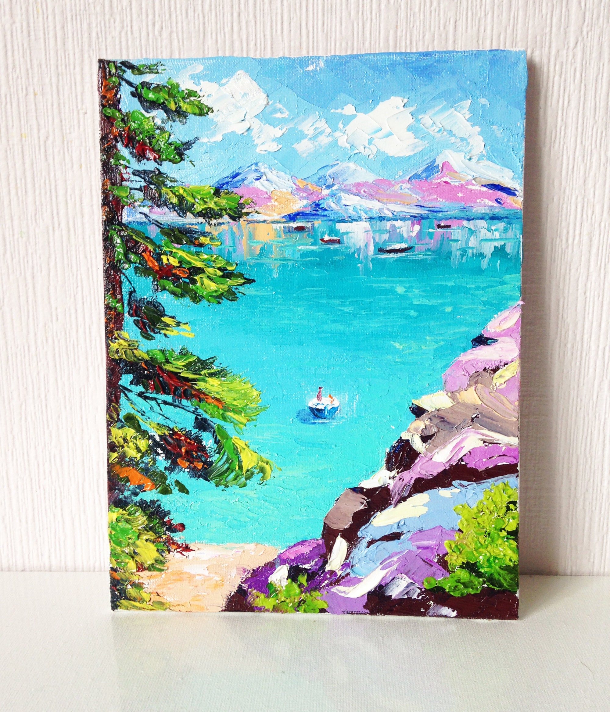 Lake Tahoe Painting Sequoia Original Art California Pine Trees Impasto ...