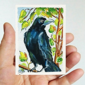 ACEO Original Art Raven Painting Watercolor Animal Artwork Small Painting Original Art ACEO by ColormagicArt Ukrainian Artists
