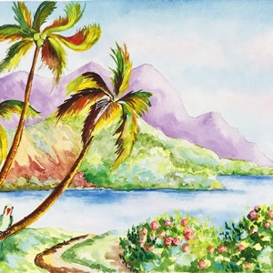 A watercolor "Hawaii - Kauai" framed with a passe-partout is a beautiful home decor for your interior. Also this wall decor can be a wonderful gift for those who have Hawaii - these are pleasant memories of a summer vacation on the islands.
