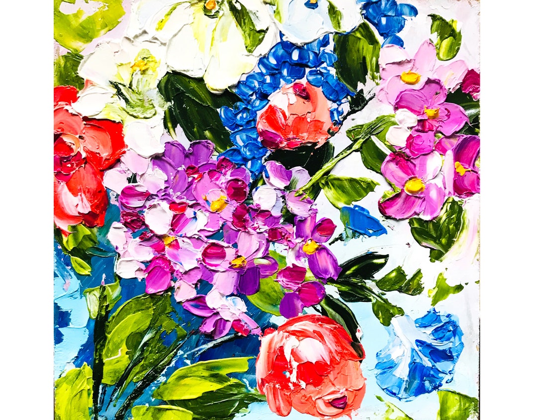 Hydrangea Painting Impasto Painting Roses Flower Abstract Etsy