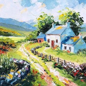 Irish Art Ireland Painting House Portrait Cozy Room Decor Irish Cottage, House Oil Painting Landscape Impasto Painting Irish Wall Art 8х8&quot;